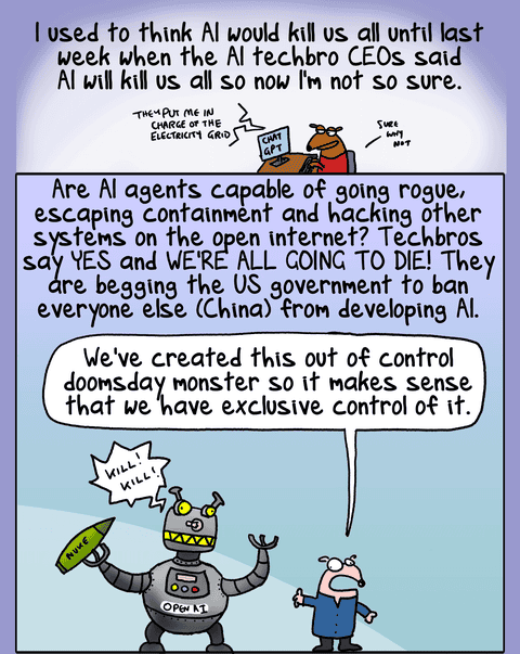 Cartoon by First Dog on the Moon titled Will AI Kill Us All?, panel 1