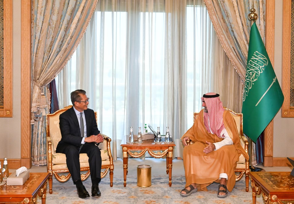 Hong Kong Financial Secretary Paul Chan meets the Governor of the Public Investment Fund of Saudi Arabia, Yasir Othman Al-Rumayyan, in Riyadh in 2024. Photo: SCMP Pictures (handout from ISD)