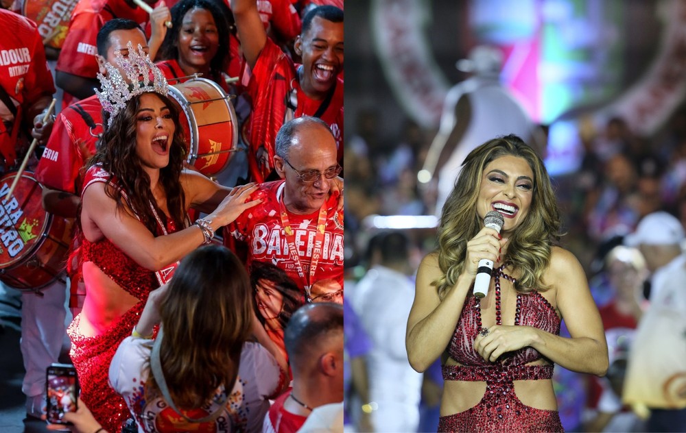 Juliana Paes começou como rainha de bateria na Viradouro e voltou à escola no último carnaval, após uma passagem pela Grande Rio — Foto: Roberto Moreyra e Divulgação/Viradouro