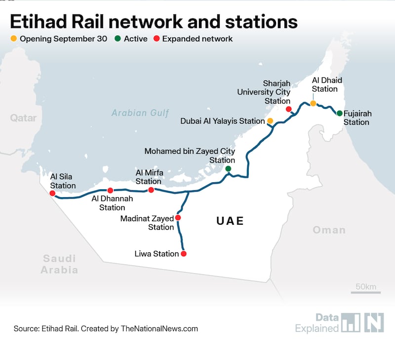 A estação do Etihad Rail em Dubai está quase pronta para a inauguração em 30 de setembro