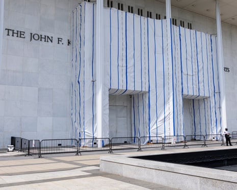 tarp in front of a performing arts center