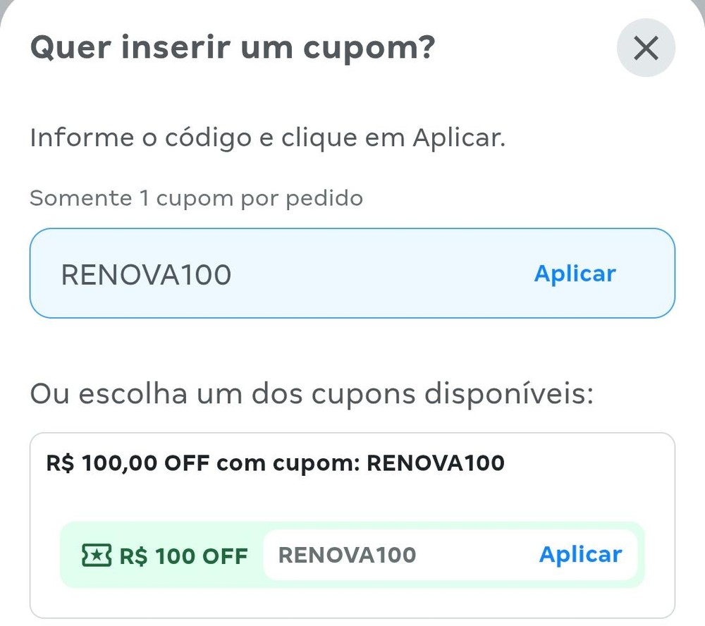 O usuário terá a opção de aplicar o código ou selecioná-lo diretamente — Foto: Reprodução/Magazine Luiza