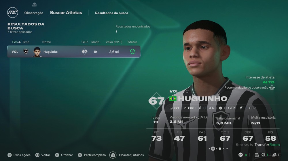 Huguinho tem uma grande margem de crescimento no EA FC 27 — Foto: Reprodução/Filipe Curitiba