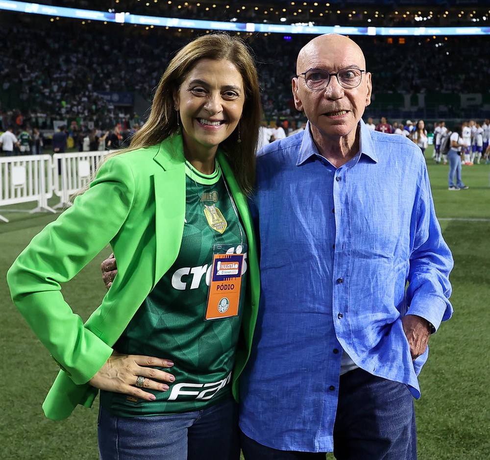 Presidente do Palmeiras, Leila Pereira é casada com José Roberto Lamacchia, pai de Marcos Lamacchia — Foto: Cesar Greco/Palmeiras/09/04/2023