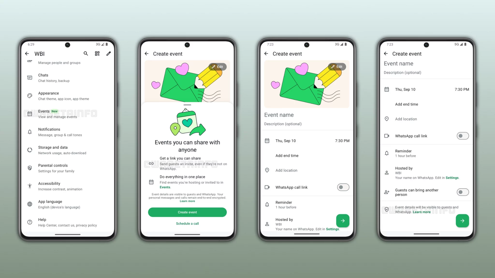 Nova área de eventos do WhatsApp