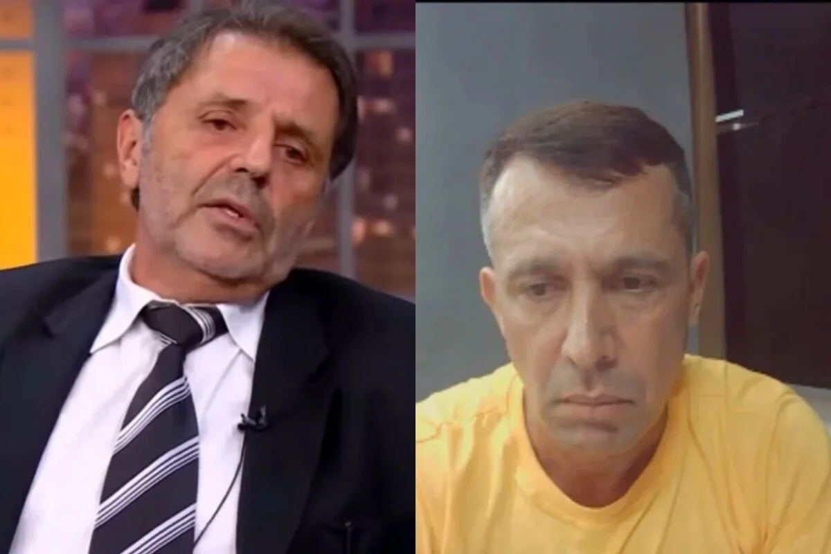 Dois homens, a esquerda de terno e gravata e, a direita, com roupa do presídio Romão Gomes