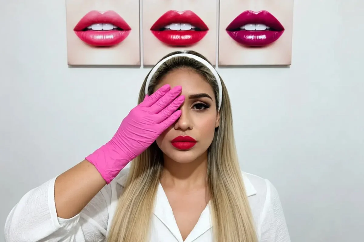mulher loira cobrindo um dos olhos