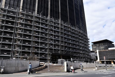 Tour Montparnasse exterior at ground level, with scaffolding in place.
