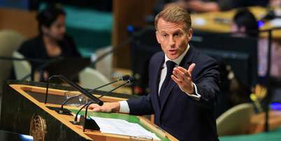 O presidente franc&ecirc;s, Emmanuel Macron, durante discurso na 81&ordf; Assembleia Geral das Na&ccedil;&otilde;es Unidas, em Nova York, em 22 de setembro de 2026. Foto: REUTERS - Brendan McDermid / RFI