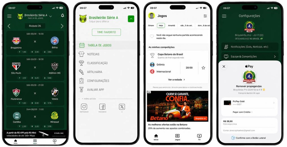 Focado no campeonato nacional, o app reúne tabela, rodadas, resultados e alertas de jogos — Foto: Reprodução/Brasileirão Pro 2026